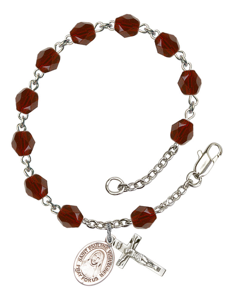 St. Pauline Visintainer Custom Birthstone Rosary Bracelet - Silver