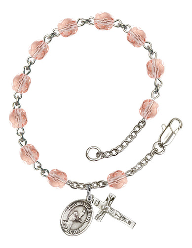 St. Benadette Custom Birthstone Rosary Bracelet - Silver