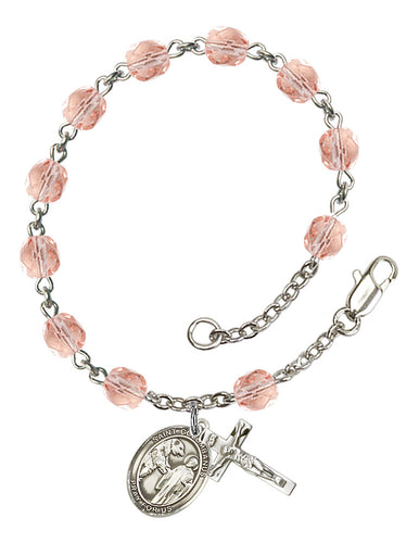 St. Columbanus Custom Birthstone Rosary Bracelet - Silver