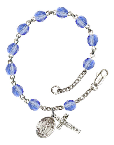 St. Barbara Custom Birthstone Rosary Bracelet - Silver