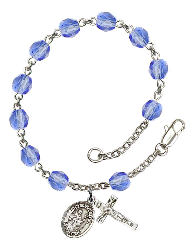 St. Augustine Custom Birthstone Rosary Bracelet - Silver