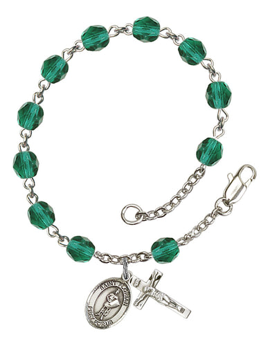 St. Florian Custom Birthstone Rosary Bracelet - Silver
