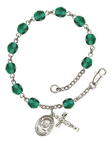 St. Maximilian Kolbe Custom Birthstone Rosary Bracelet - Silver