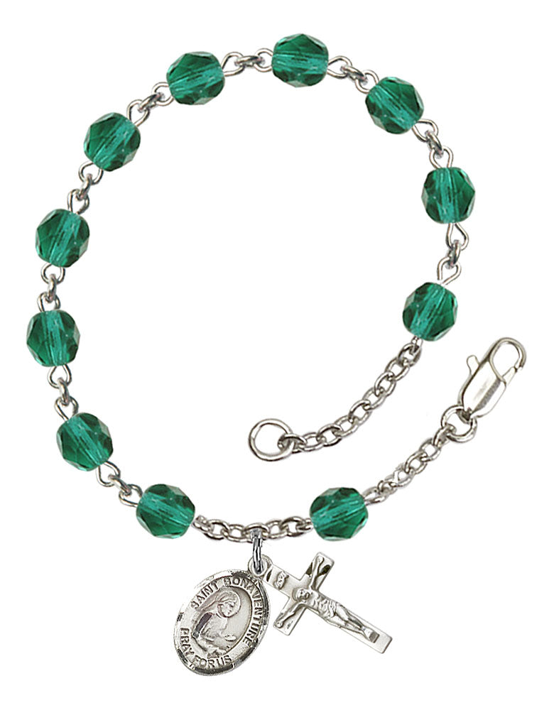 St. Bonaventure Custom Birthstone Rosary Bracelet - Silver