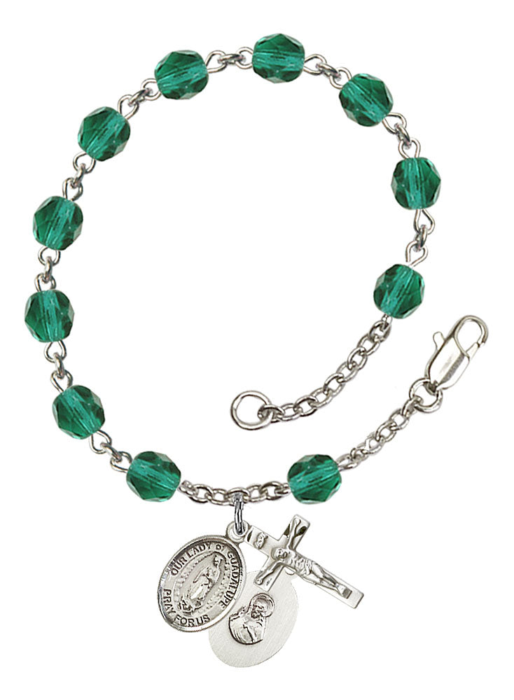Our Lady of Guadalupe Custom Birthstone Rosary Bracelet - Silver