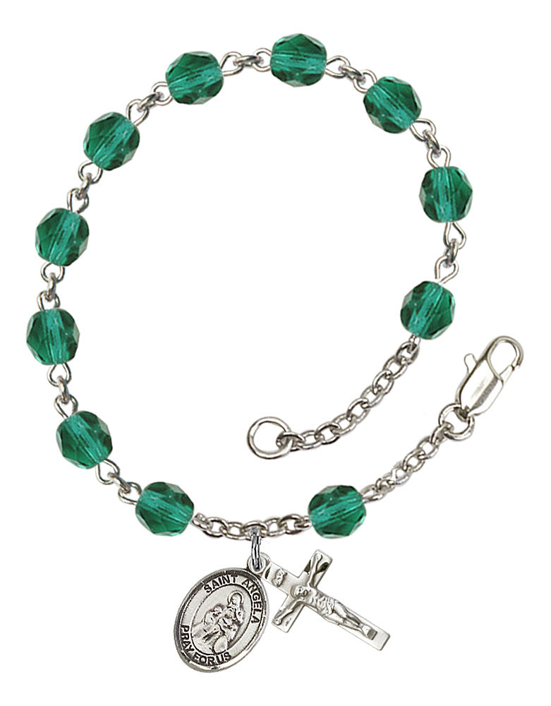 St. Angela Merici Custom Birthstone Rosary Bracelet - Silver