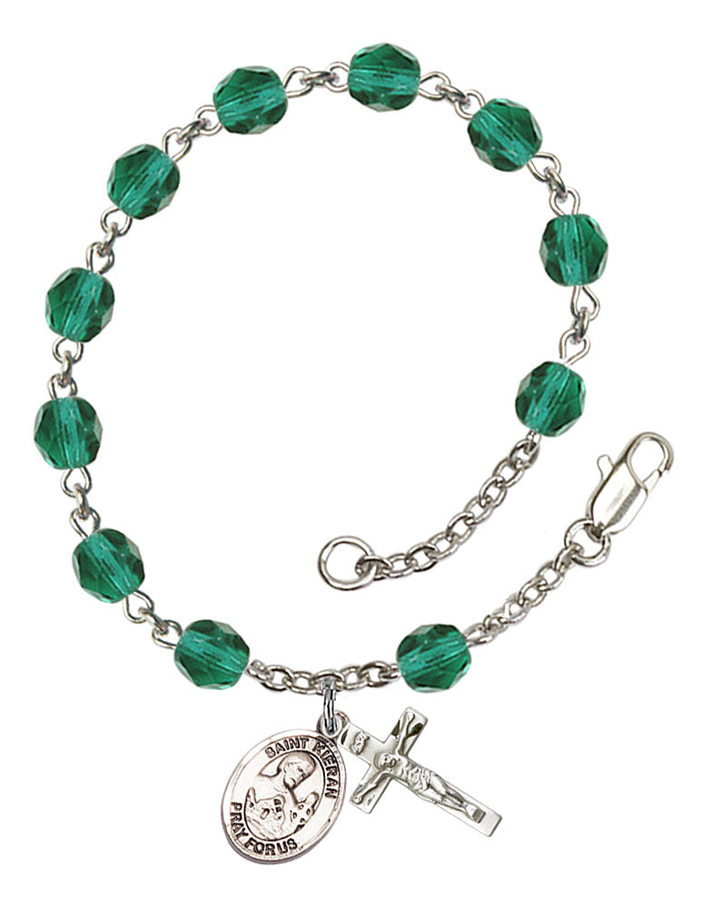 St. Kieran Custom Birthstone Rosary Bracelet - Silver